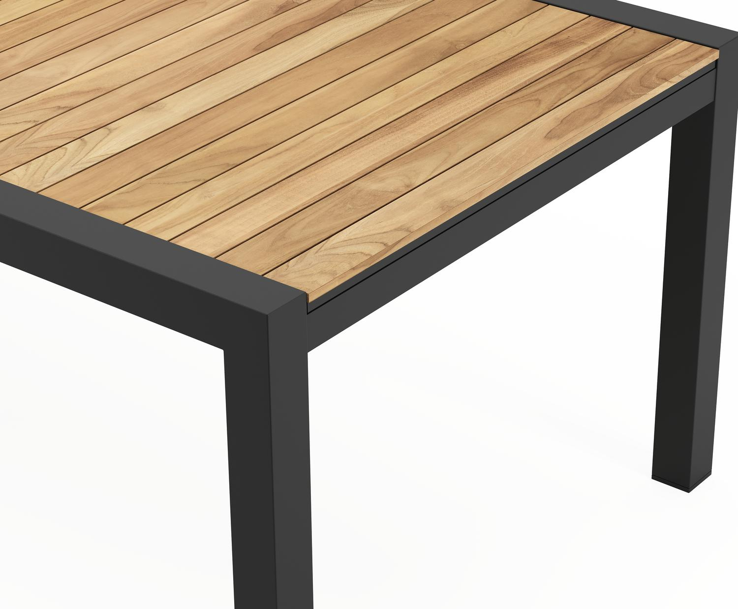 Calobra verlengbare tuintafel in zwart aluminium en teak - L 220/330 x B 107 x H 75 cm