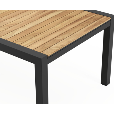 Calobra verlengbare tuintafel in zwart aluminium en teak - L 220/330 x B 107 x H 75 cm