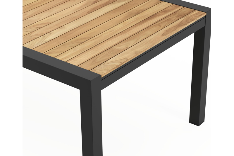 Calobra verlengbare tuintafel in zwart aluminium en teak - L 220/330 x B 107 x H 75 cm