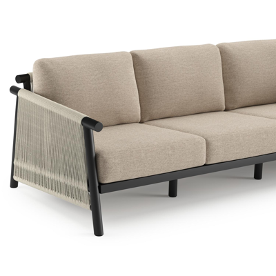 Erla loungeset in zwart aluminium met rustic weather+ softtouch kussens en loungetafel
