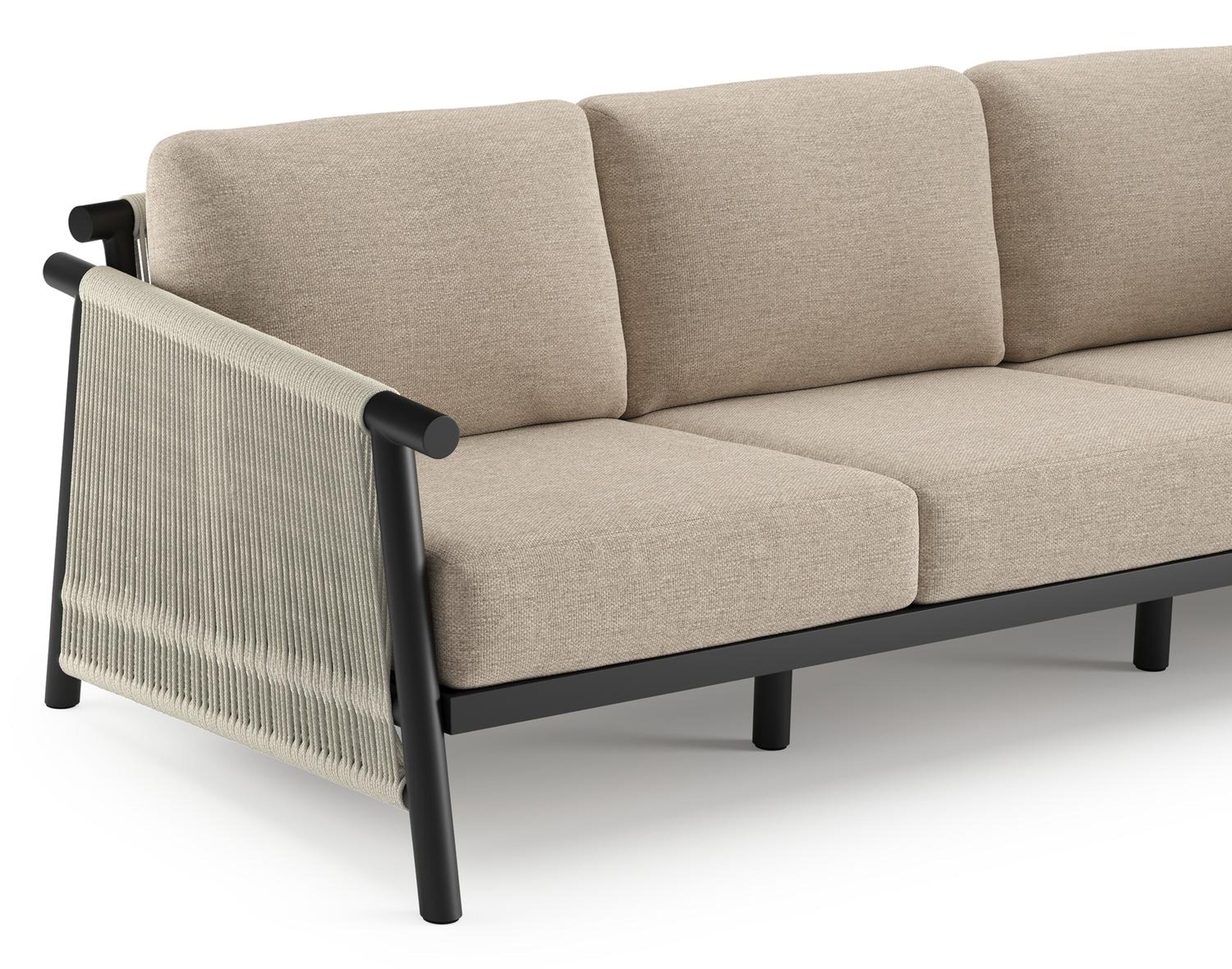 Erla loungeset in zwart aluminium met rustic weather+ softtouch kussens en loungetafel