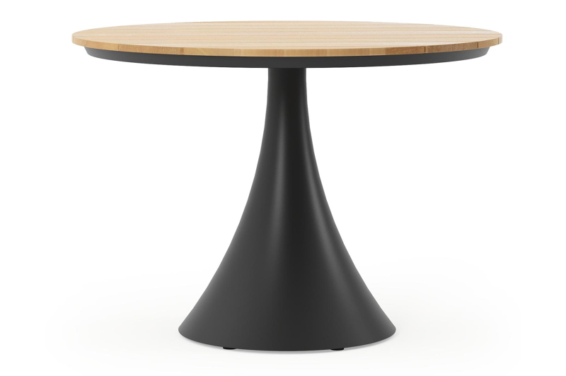 Fano tuintafel in zwart aluminium en teak - Dia. 110 x H 75 cm