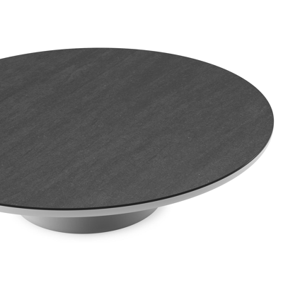 Table de basse Amico ronde en aluminium blanc et céramique pleine Basalt Black - Diam. 110 x Haut. 28 cm