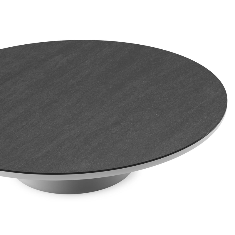 Amico loungetafel rond in wit aluminium en volkeramiek Basalt Black - Dia. 110 x H 28 cm