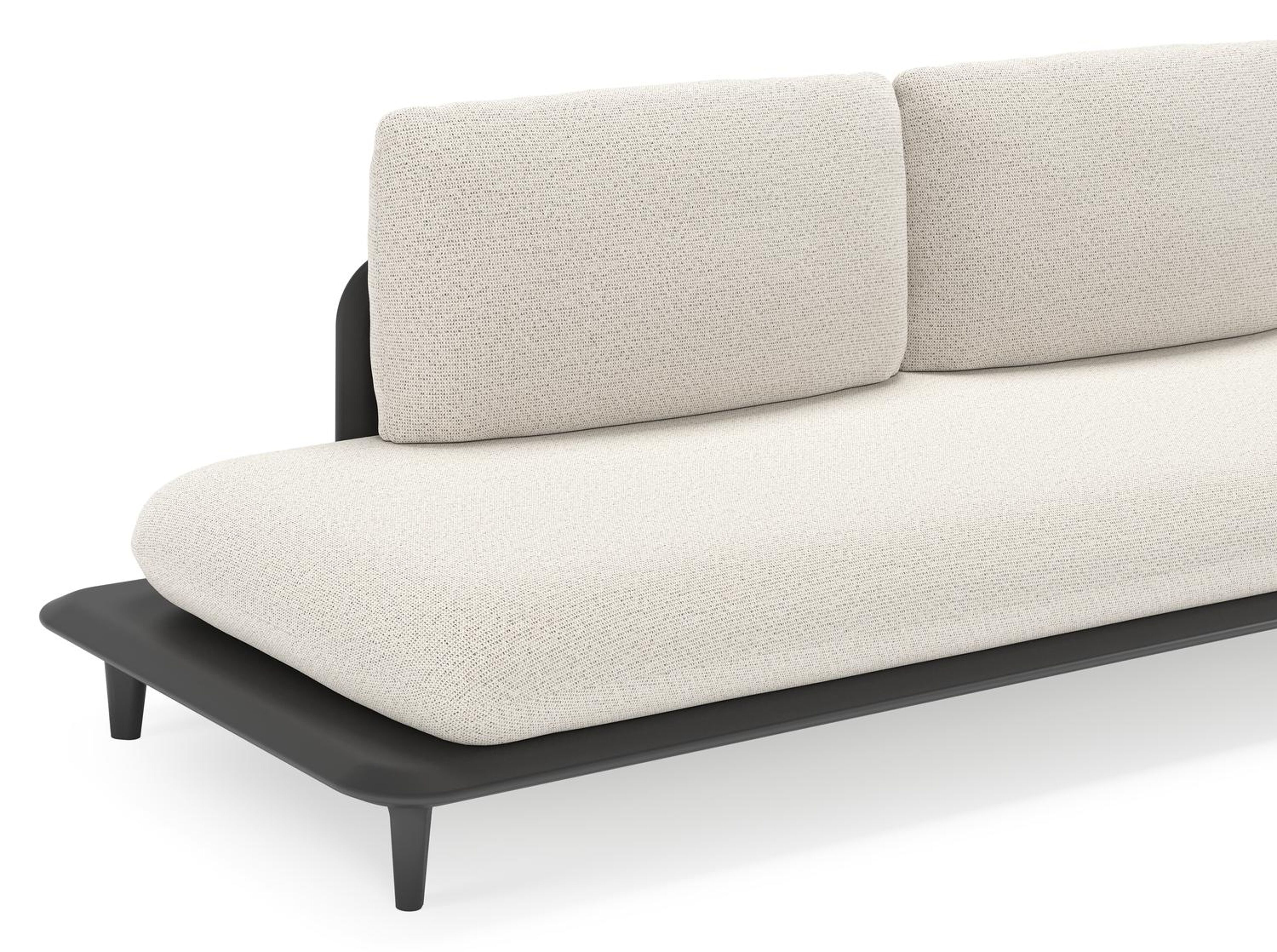 Salon de jardin d'angle Bomero en aluminium noir et coussins en all weather solica firenze natural