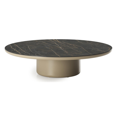 Table de basse Amico ronde en aluminium beige et céramique pleine Black Obsession - Diam. 110 x Haut. 28 cm