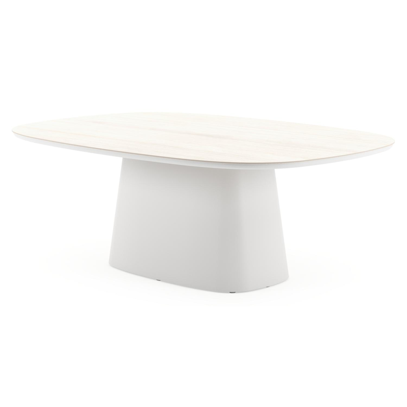 Amico tuintafel bombo xl in wit aluminium en volkeramiek Travertino Bianco - L 210 x B 148 x H 73.5 cm