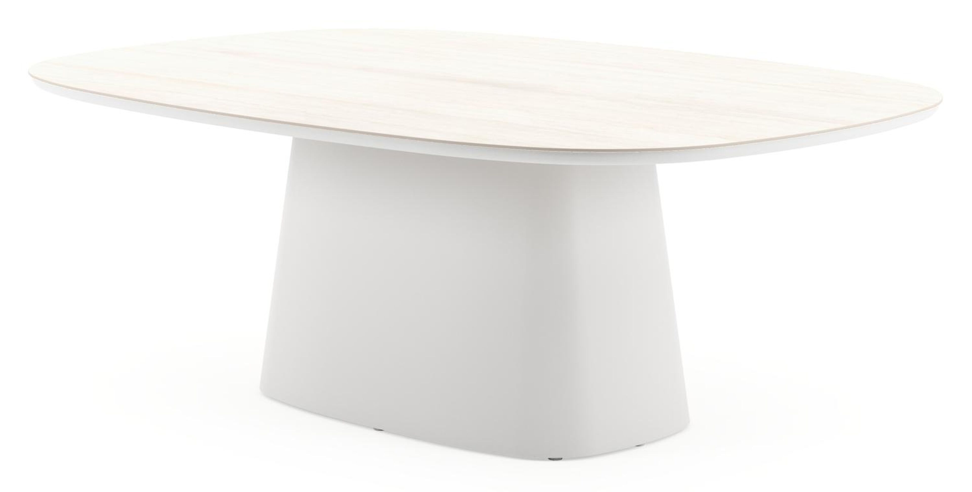 Table de jardin Amico bombo xl en aluminium blanc et céramique pleine Travertino Bianco - Lg. 210 x Lrg. 148 x Haut. 73.5 cm