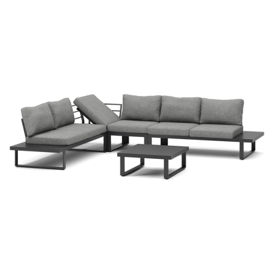 Serado loungehoek in zwart aluminium met grijs polyester kussens en loungetafel