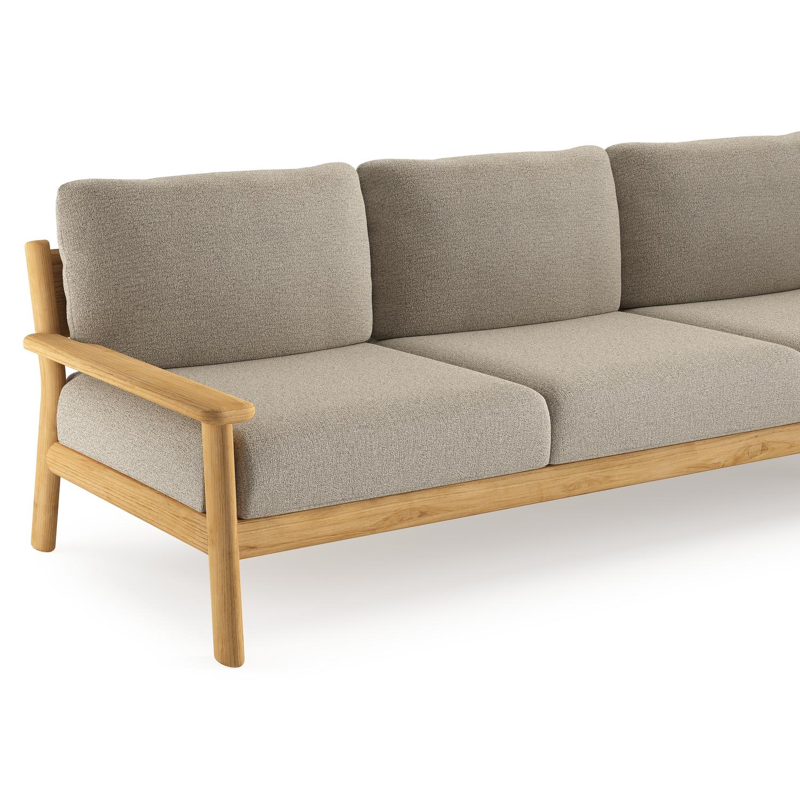 Canapé de jardin Amaro en teck et coussins en all weather cosytica catania beige