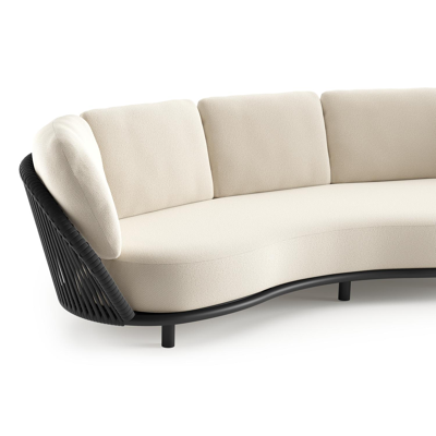 Lupino loungebank in zwart aluminium en zwart verticaal geweven luxe vlakke brede rope met althea off white all weather cosytica kussen