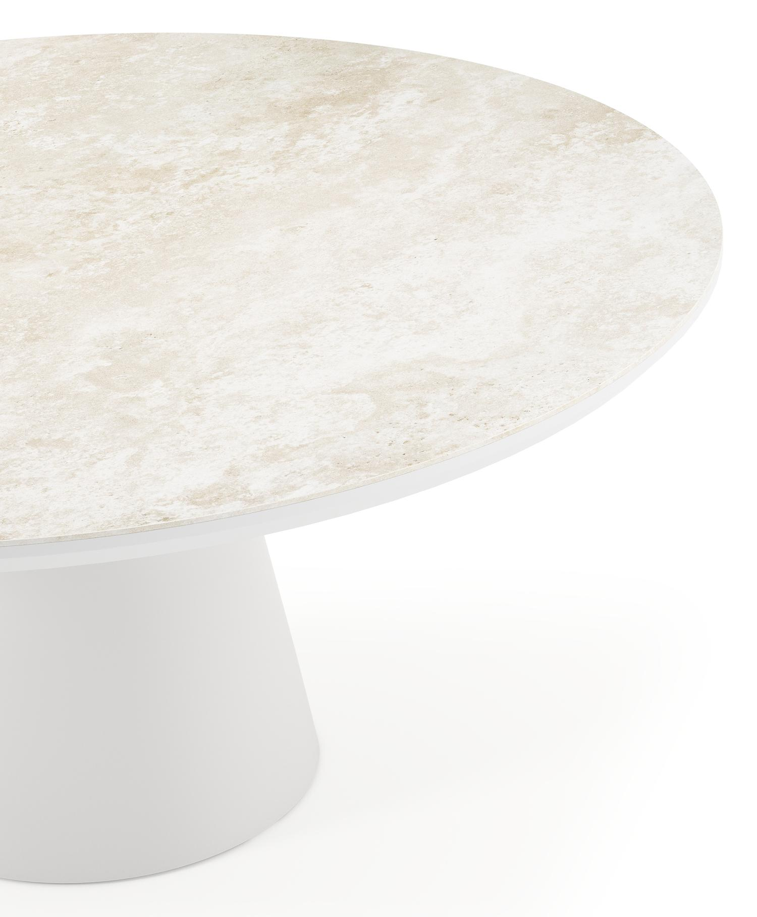 Donato tuintafel rond in wit aluminium en volkeramiek Rapolano dia. 148 cm