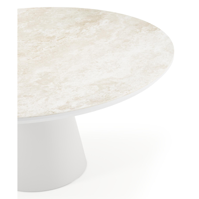 Donato tuintafel rond in wit aluminium en volkeramiek Rapolano dia. 148 cm