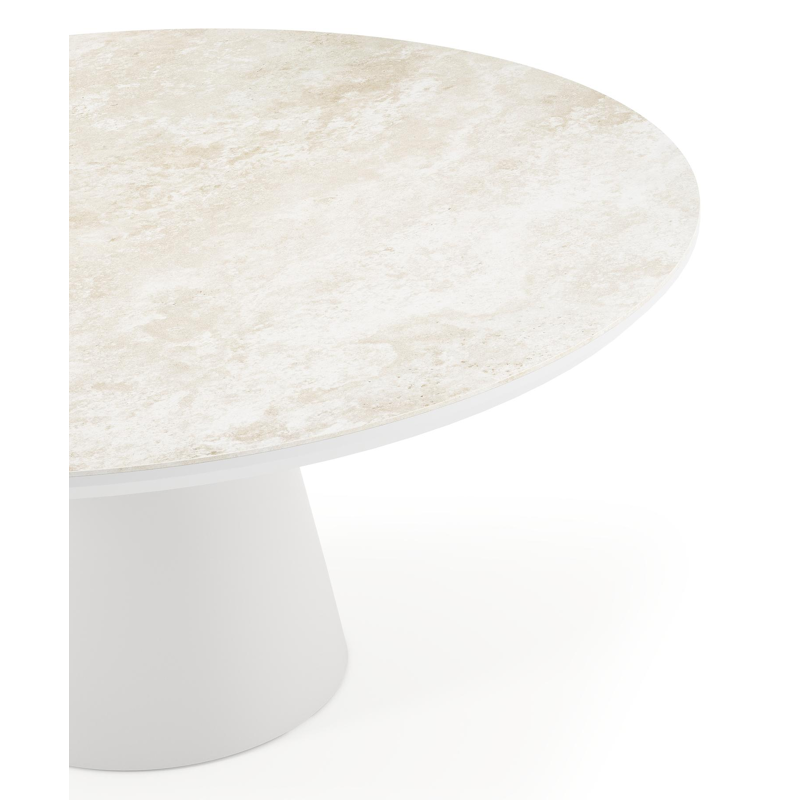 Donato tuintafel rond in wit aluminium en volkeramiek Rapolano dia. 148 cm