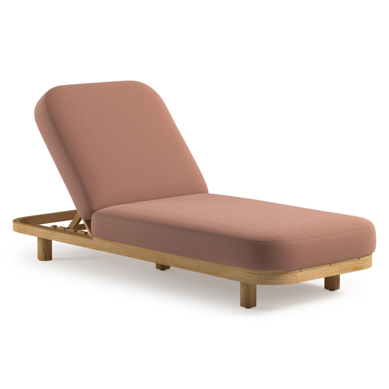 Chaise longue réglable Donato en teck avec All Weather Sunbrella® luxe lopi fawn coussin