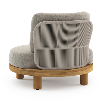 Donato loungestoel in teak en beige verticaal geweven ronde rope met all weather solica Firenze Sand kussen