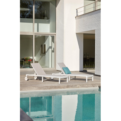 Set van 2 verstelbare Alba ligbedden in wit aluminium en grijs textileen