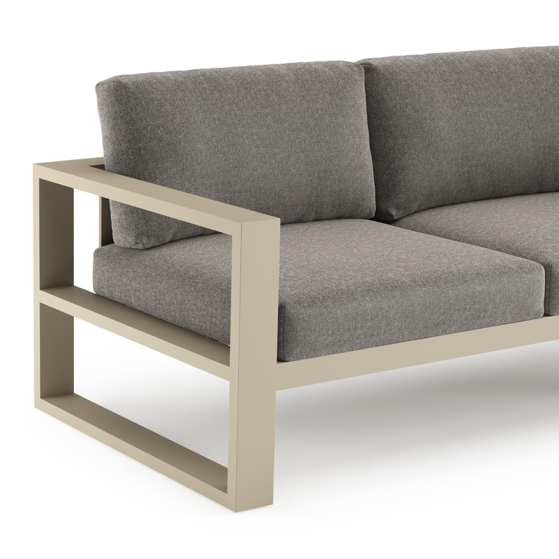 Verato loungehoek in beige aluminium met chartres drizzle all weather sunbrella® luxe kussen