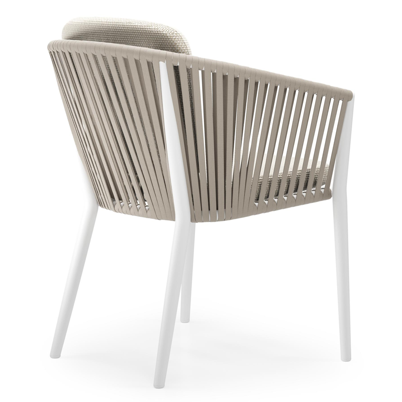 Chaise de jardin Orso en aluminium blanc et corde plate tissée verticalement beige avec coussin en All Weather Cosytica Althea Off White