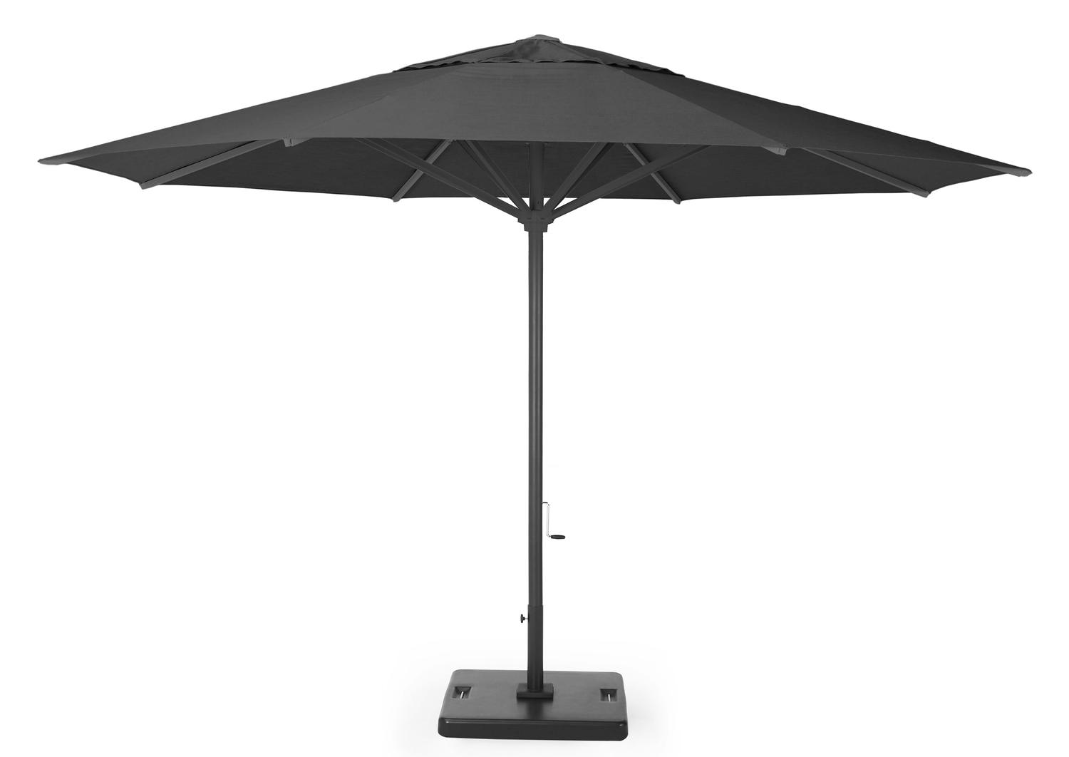 Solino staanparasol in zwart aluminium met zwart all weather sunbrella® premium parasoldoek - Dia. 400 cm (met voet)