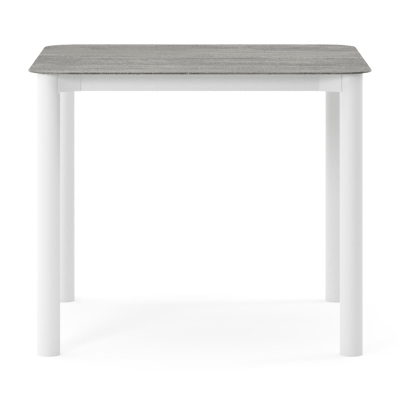 Table de jardin Orso rectangulaire arrondi en aluminium blanc et céramique pleine Aspen Grey - Lg. 90 x Lrg. 90 x Haut. 74.5 cm
