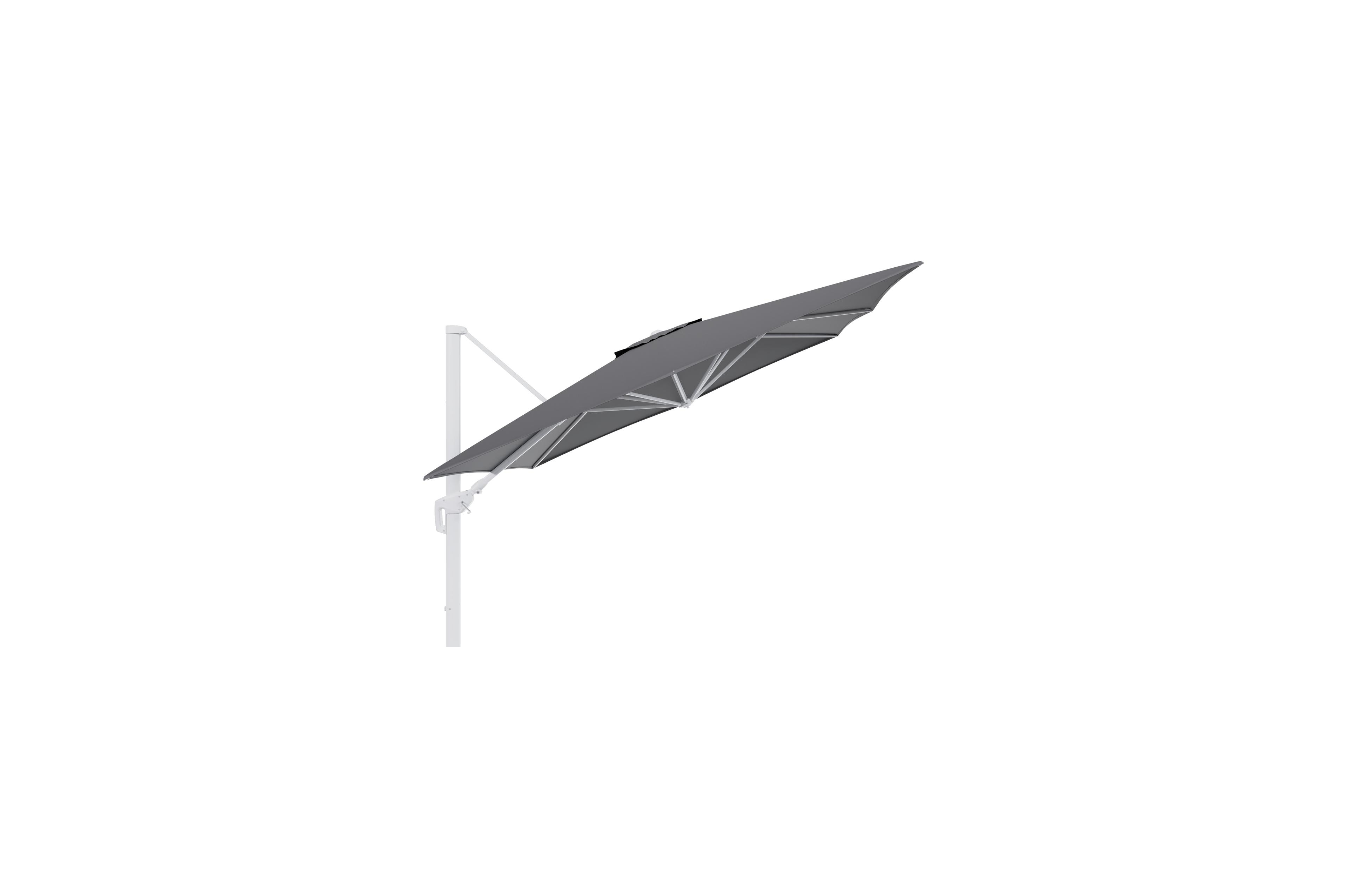 Minore zweefparasol met tiltfunctie in wit aluminium met natte charcoal chine all weather sunbrella® luxe parasoldoek - L1 350 x L2 350 cm (zonder voet)