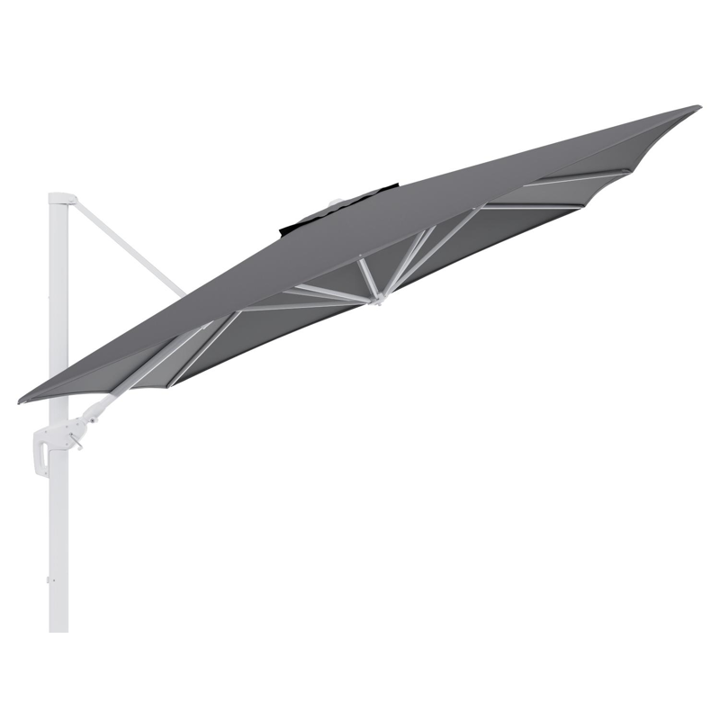Minore zweefparasol met tiltfunctie in wit aluminium met natte charcoal chine all weather sunbrella® luxe parasoldoek - L1 350 x L2 350 cm (zonder voet)