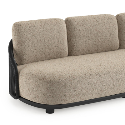 Vadelo loungebank in zwart aluminium en zwart verticaal geweven ronde rope met bora jungle all weather cosytica kussen