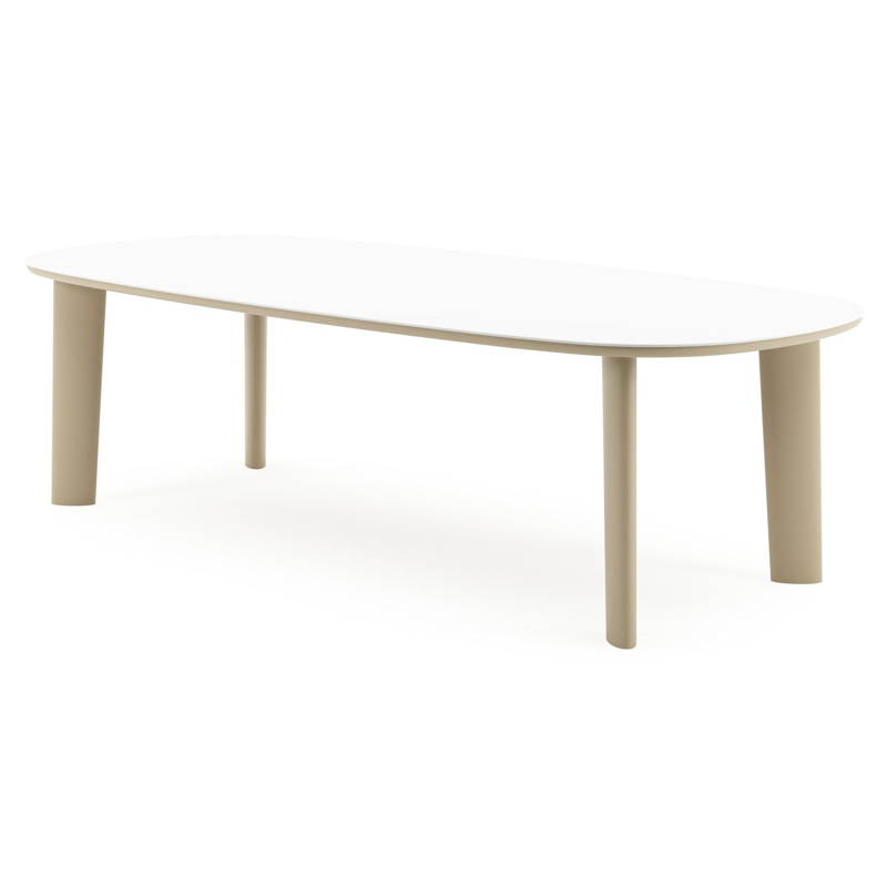 Amico tuintafel bombo in beige aluminium en volkeramiek Arctic White - L 270 x B 125 x H 73.5 cm