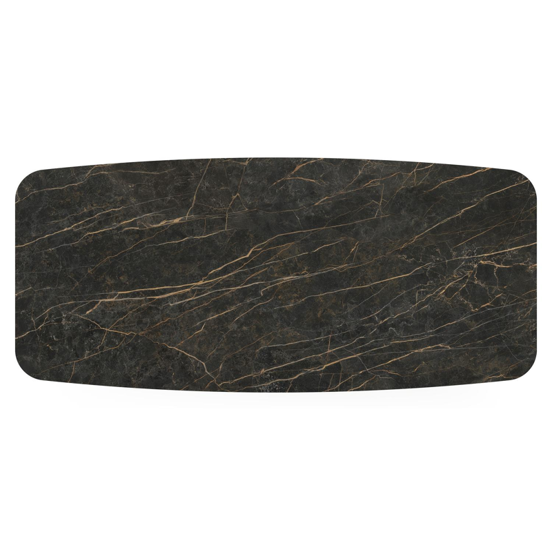 Pagino tuintafel bootvorm in beige aluminium en volkeramiek Black Obsession - L 255 x B 115 x H 73 cm