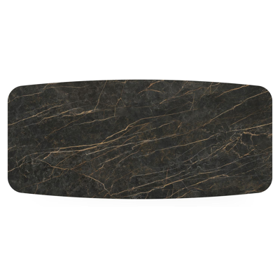 Pagino tuintafel bootvorm in beige aluminium en volkeramiek Black Obsession - L 255 x B 115 x H 73 cm