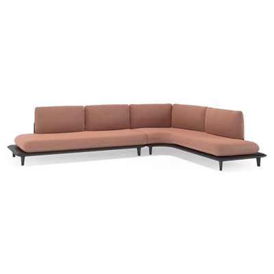 Salon de jardin d'angle Bomero en aluminium noir et coussins en all weather sunbrella® luxe savane rust