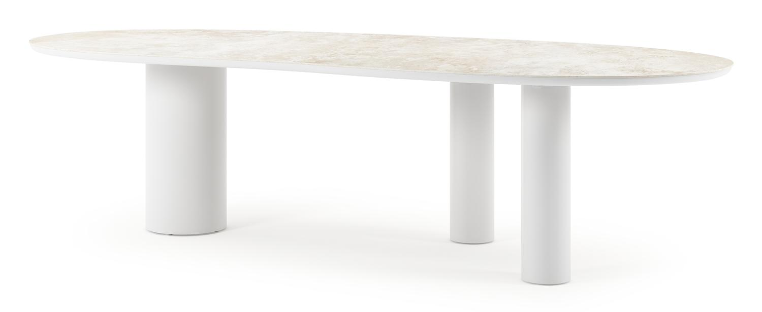 Table de jardin Organo organique en aluminium blanc et céramique pleine Rapolano Lg. 280 x Lrg. 120 cm