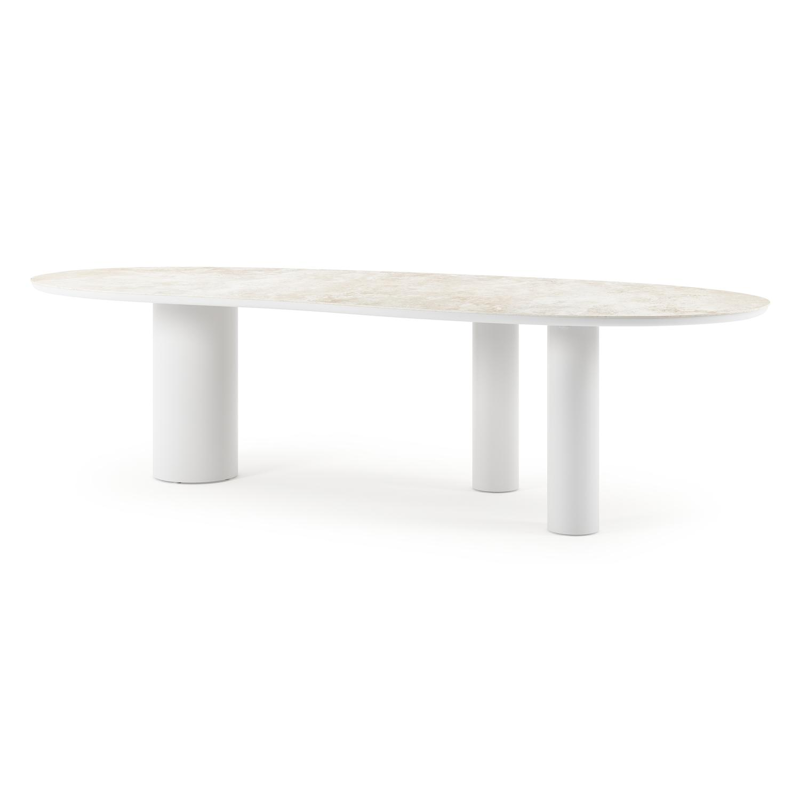 Table de jardin Organo organique en aluminium blanc et céramique pleine Rapolano Lg. 280 x Lrg. 120 cm