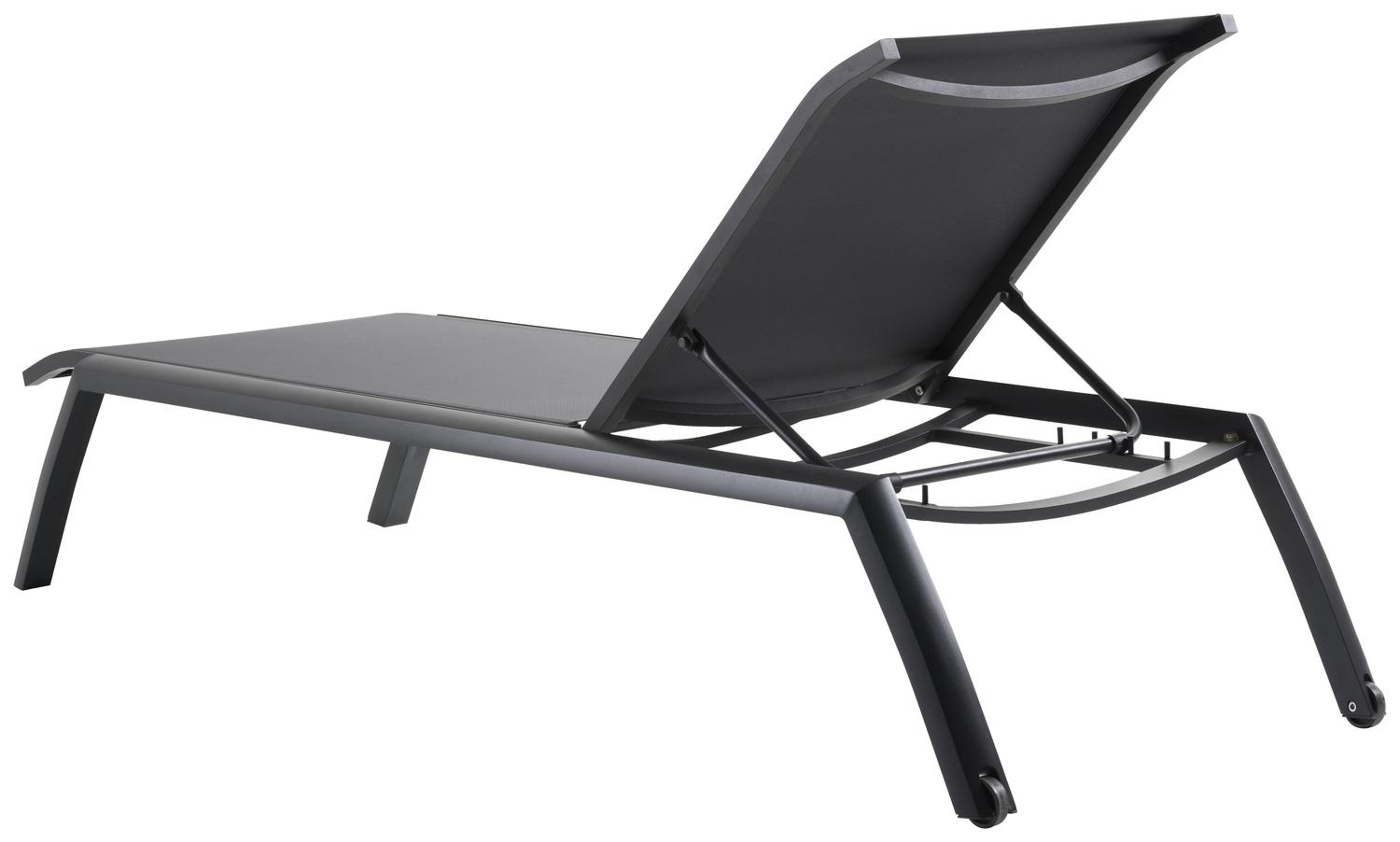 Ensemble de 2 chaises longues réglables Bari en aluminium noir avec textilène gris