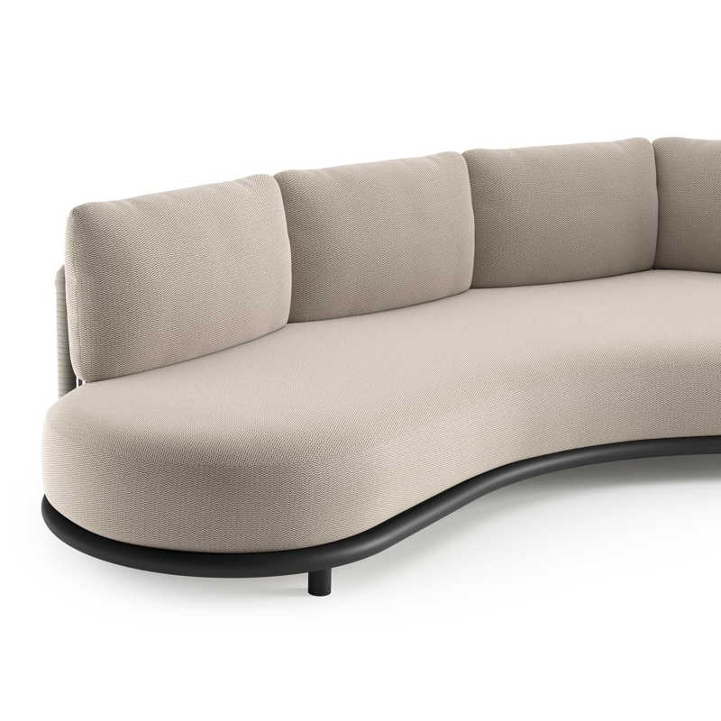 Lomano loungebank in zwart aluminium en beige verticaal geweven luxe vlakke rope met lopi fossil all weather sunbrella® luxe kussen