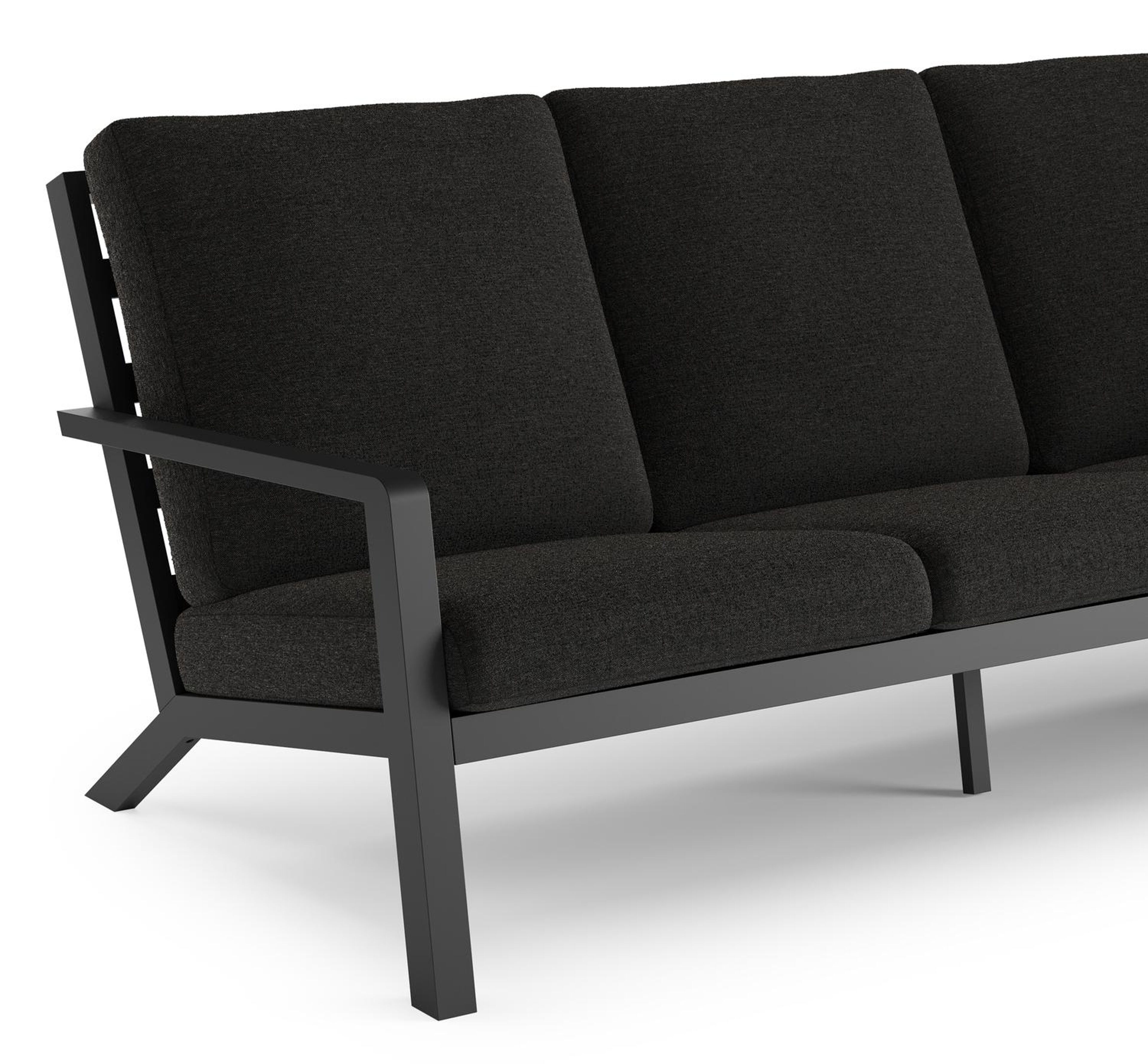 Nelas loungeset in zwart aluminium met zwart weather+ softtouch kussens en loungetafel