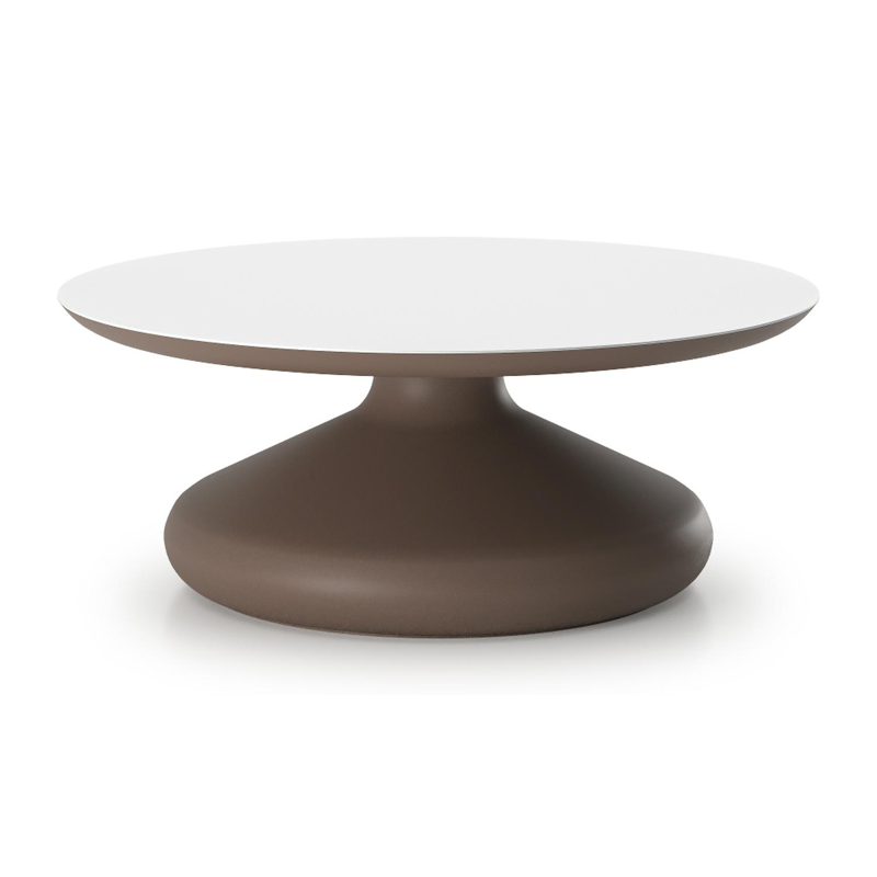 Table de basse Bomero ronde en aluminium taupe et céramique pleine Arctic White - Diam. 84 x Haut. 32.2 cm
