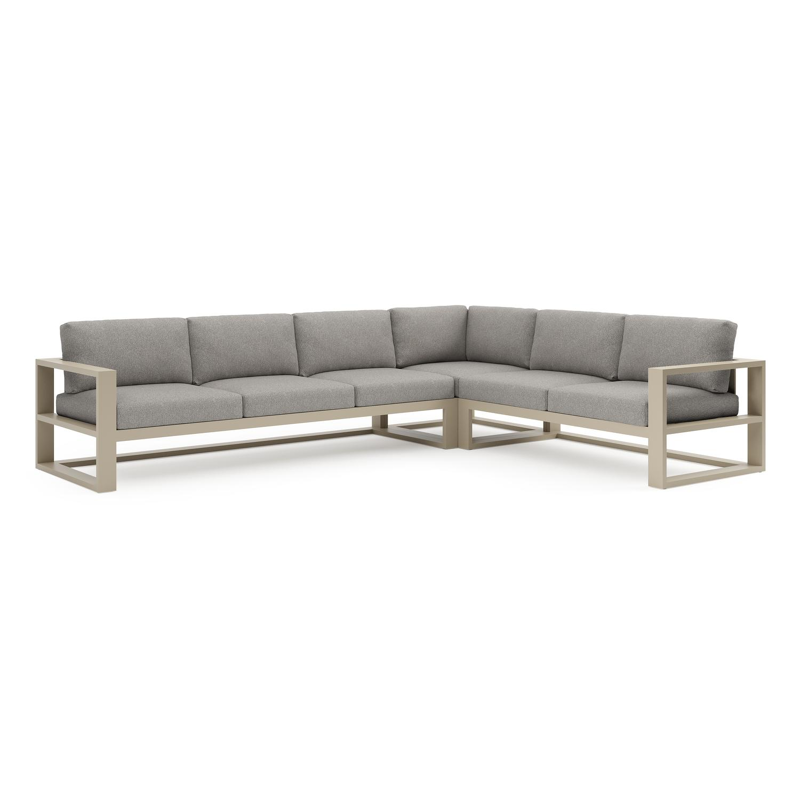 Verato loungehoek in beige aluminium met tundra charcoal all weather sunbrella® luxe kussen