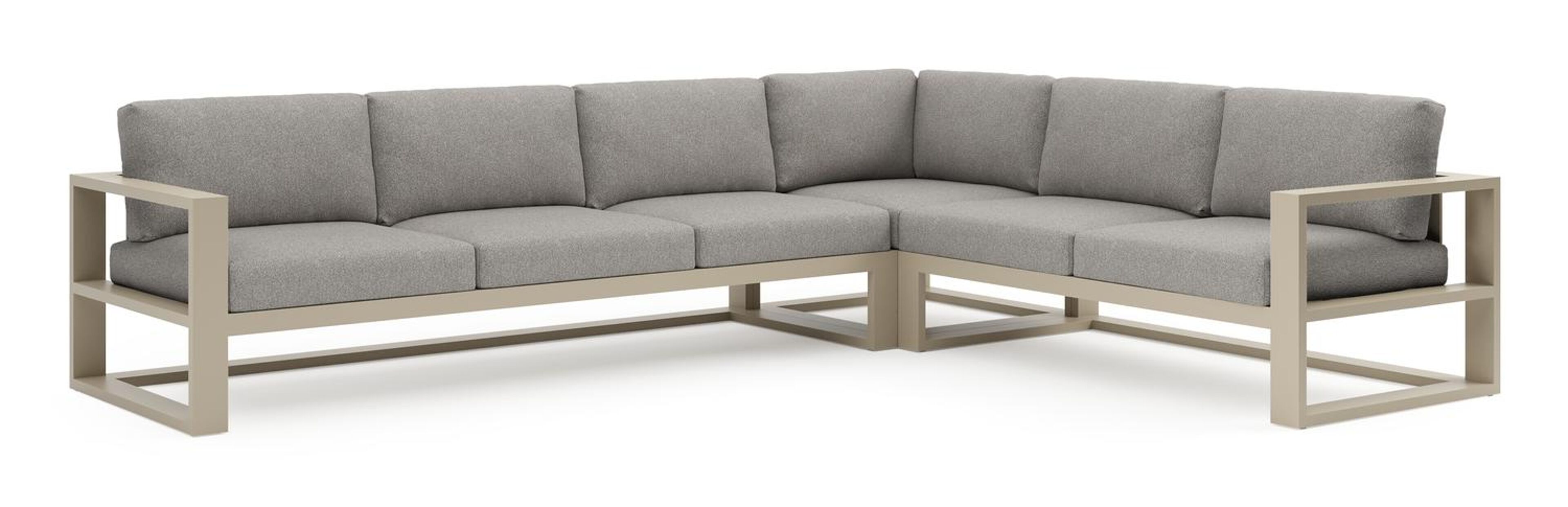 Salon de jardin d'angle Verato en aluminium beige et coussins en all weather sunbrella® luxe tundra charcoal