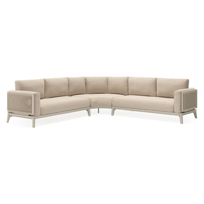 Mosa loungehoek in beige aluminium en beige gedraaide ronde wicker met rustic weather+ softtouch kussens