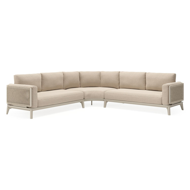 Mosa loungehoek in beige aluminium en beige gedraaide ronde wicker met rustic weather+ softtouch kussens