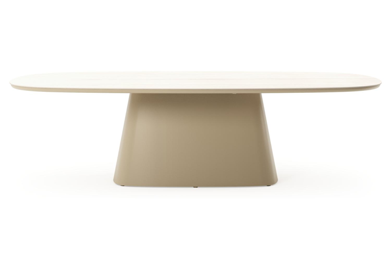Amico tuintafel bombo xl in beige aluminium en volkeramiek Travertino Bianco - L 270 x B 148 x H 73.5 cm
