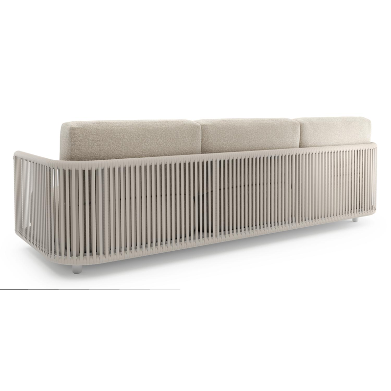 Organo loungebank in wit aluminium en beige verticaal geweven luxe vlakke rope met marbella ecru all weather Cosytica kussen