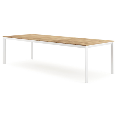 Table de jardin Malito en aluminium blanc et teck - Lg 280 x Larg. 110 x H 75 cm