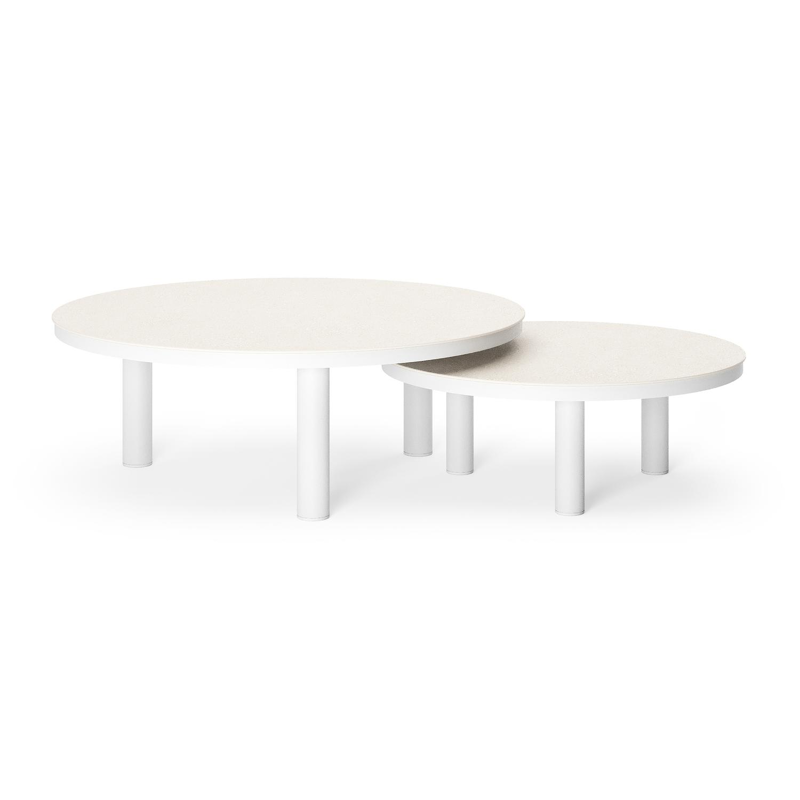 Lindo loungetafel in wit aluminium en sintered stone crema minerale