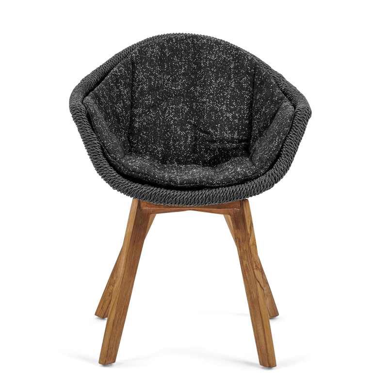 Pagino tuinstoel in teak en naturel wicker met kussen in tweed raven all weather sunbrella® luxe