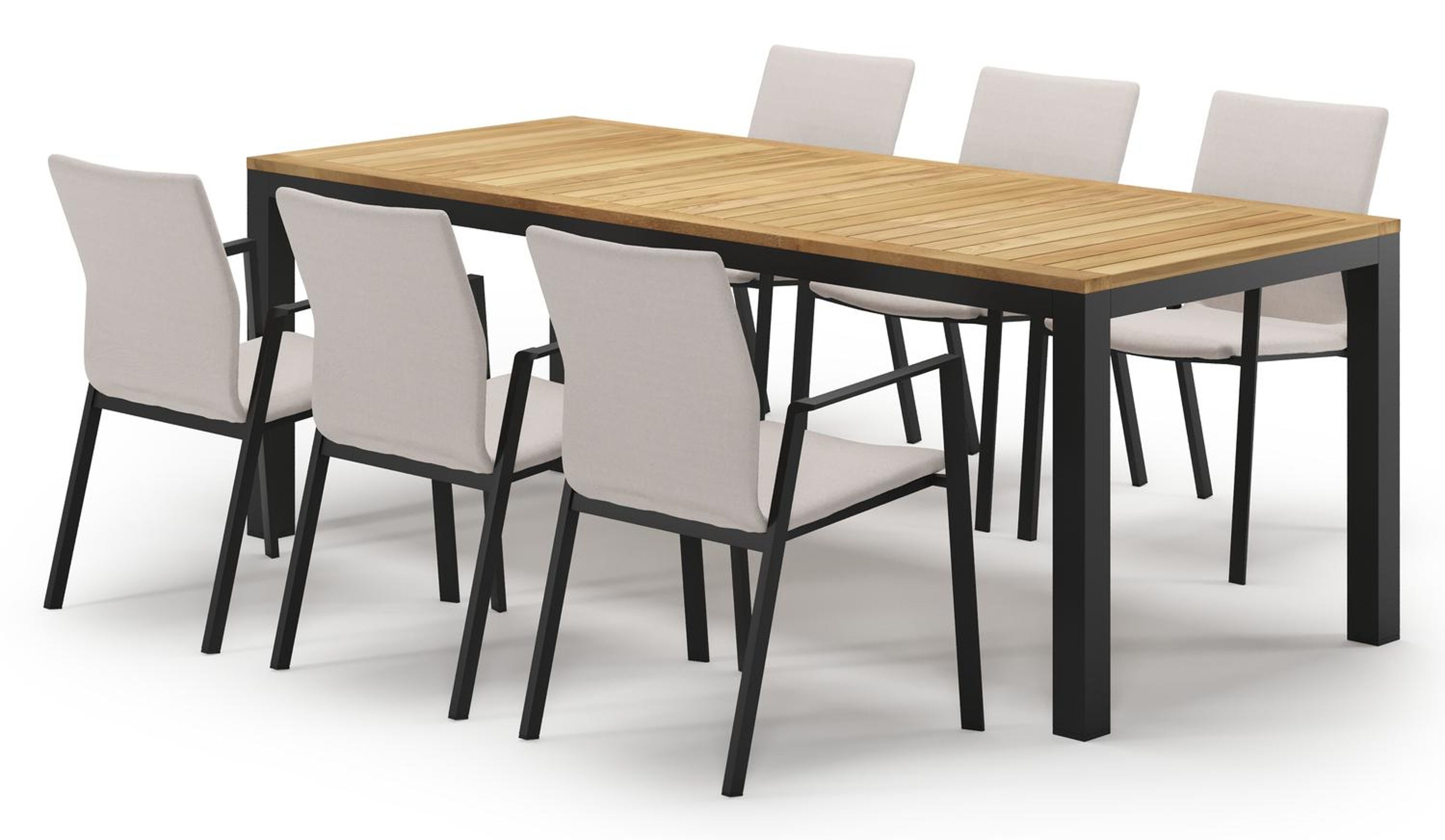 Ensemble de jardin Varese en aluminium noir et teck avec 6 chaises de jardin Madura