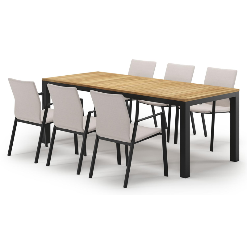 Ensemble de jardin Varese en aluminium noir et teck avec 6 chaises de jardin Madura