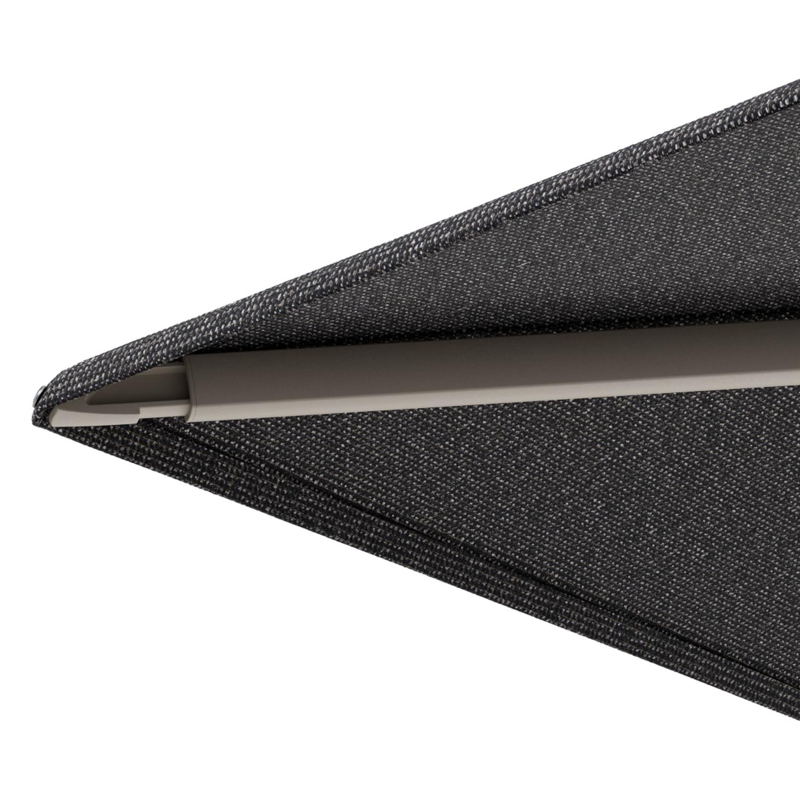 Minore zweefparasol met tiltfunctie in beige aluminium en Firenze Tunder All Weather Solica parasoldoek - L1 400 x L2 300 cm met parasolvoet Minore 260 kg met wielen